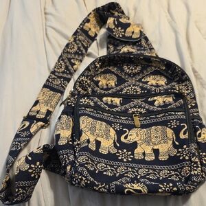 Elephant Print Navy and Gold Sling Bag